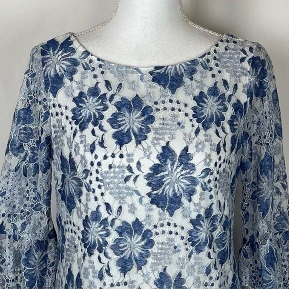 Jessica Howard Blue White Embroidered Lace Dress Size 6 - Picture 3 of 13